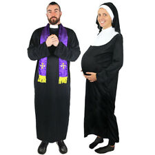 COUPLES PREGNANT NUN AND PRIEST COSTUME ADULT NOVELTY FANCY DRESS LADIES MENS