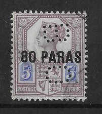 Br Levant 1890 80p on 5d SG5 with B10 Perfin