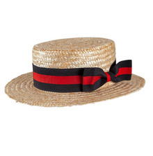 Adult Straw Boater Hat with Black/Red Band Fancy Dress Schoolgirl Scoolboy Hat