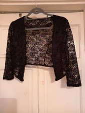 ladies black lacy three quarter length sleeved cropped cardigan size S