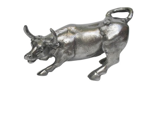 Metal charging bull statue - metal, 18