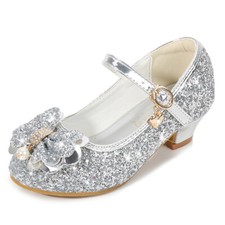 UK Girls Kids Childrens Low Heel Party Wedding Mary Jane Sparkly Sandals Shoes