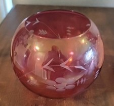 Vintage Ruby Red Etched Glass