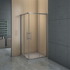 New Corner Entry Shower Enclosure Glass Screen Sliding Door Stone Tray+Waste