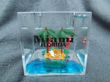 Miami Florida Cube Ornament With Water Island Palm Trees 3 Floating Flamingos