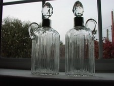 Antique Quatrefoil  Shape  Crystal Glass Decanters with HM silver collars 1899
