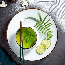 Ariane Airain Set of 4 White Porcelain Bronze Metallic Band Dinner Plates 27 cm