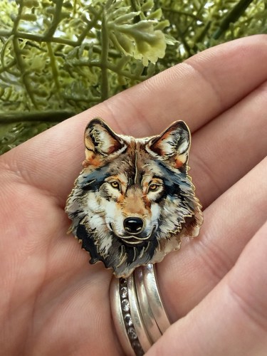Wolf head enamel brooch pin - enamel,