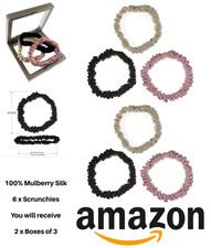 Mulberry Silk Hair Bands Scrunchies x 6 100% Silk Ties No Damage Protect Elastic