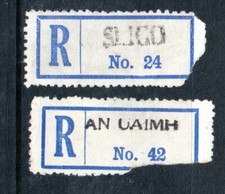 IRELAND 2 EARLY PERFORATED SHEET BLANK REGISTRATION LABELS WITH TOWN HANDSTAMP