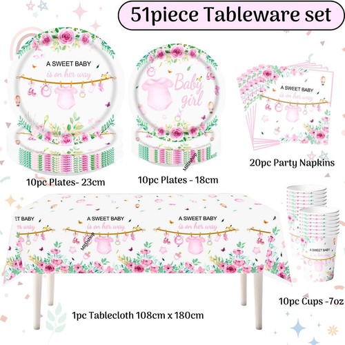 Baby girl shower tableware - , set