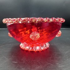 Murano rooster label ruby red applied gold aventurine band and prunts glass bowl