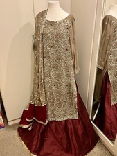 Asian Pakistani Indian Wedding Kameez with Sharara Suit M/L Brand new Taupe/Red