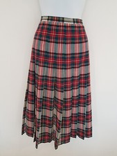 Vintage Skirt Kilt Pleated Midi Lined Size 10 Red Green Lined Retro Smart Wool M