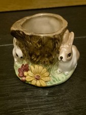 Vintage Rabbits & Tree Stump Vase