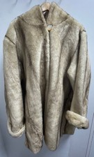 Dennis Basso Faux  Fur Hooded Coat Beige 2XL Modacrylic Polyester - #1002