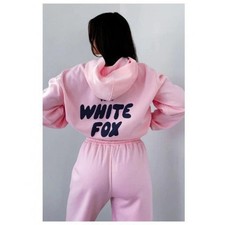 Women Girls 2PCS Fox Tracksuit - White Fleece Hoodie Soft Sports Wear Size 6-18