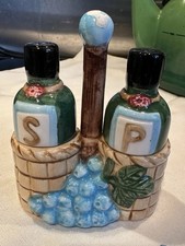 Alco Ceramics Wine Bottle Salt And Pepper Pots Shakers With Stand Vintage