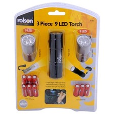 Rolson 3pc 9 LED Aluminium Torch Set