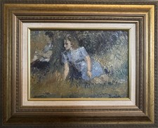 Ronald Ossory Dunlop Original Oil Painting “Girl Beneath Tree” Framed
