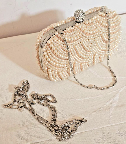 Elegant pearl beaded evening - pearl,