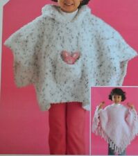 (130) Knitting Pattern Girl's Chunky Easy Knit Poncho & Pocket Rabbit 22" - 32"