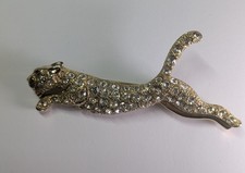 Vintage Jaguar / Leopard Brooch Rhinestones Gold Tone