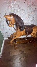 Ian Armstrong Handmade Vintage Wooden Rocking Horse with Leather Straps VGC