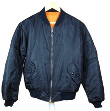 Vintage MA-1 Bomber Jacket Mens Large Black Full Zip Flyers Padded Military VGC