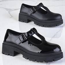 LADIES WOMENS MARY JANE CHUNKY MID BLOCK HEEL PLATFORM T BAR BUCKLE SHOES SIZE