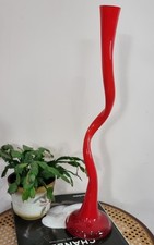 Vintage Large Tall Twist  Glass Bud Vase Red Cased 50cm Tall Twisted