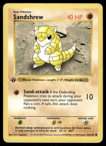 Pokemon cards sandshrew 102 - pokemon, 62/102