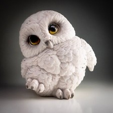 Baby Snowy Owl Figurine 12cm Tall Cute Decor Gift Cold Cast Resin Bird Gift