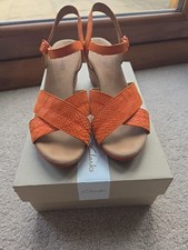 Clarks Ladies Wedges Orange Leather Sandals UK Size 6.5 EUR 40
