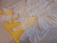 Large Bundle Unisex Neutral Handmade Hand Knitted Clothes Hats Blankets 18 Items