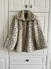 Ladies Leslie Lawrence Tissavel Animal Print Faux Fur Swing Coat Jacket  12 14