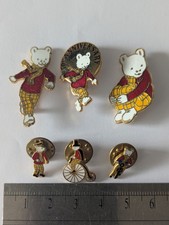 Rupert The Bear Vintage Enamel Pin Badges Lot Of 6 Rainbow Designs Etc.
