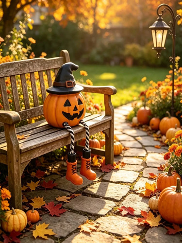 Halloween pumpkin witch - witch, shelf