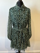 ZARA Marilyn Style Belted Shirt Dress Green Zara Size Small Floral Paisley Green