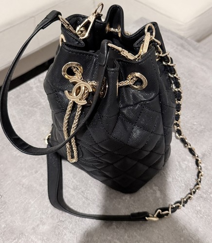 Chanel black drawstring bucket - chanel,