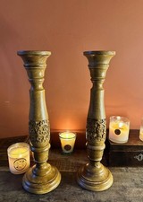 Large Wooden Candlesticks Pair