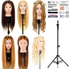 22''-28'' Real Hair Training Head Hairdressing Mannequin Doll&Tripod Holder
