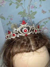 RED GOLD JEWELLED Bride BAROQUE TIARA PROM CROWN STAGE PROP HEAD Hair BAND BNIP