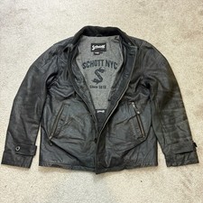 Mens Vintage Schott NYC Black Button Up Biker Aviator Leather Jacket Size Small