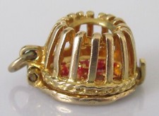 Gold Nuvo Charm - Vintage 9ct Yellow Gold Enamelled Lobster In Pot Opening Charm