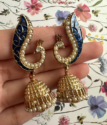 Peacock jhumka earrings - earrings, gold