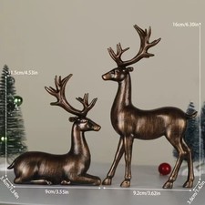 2Pcs Gold Reindeer Figurines -