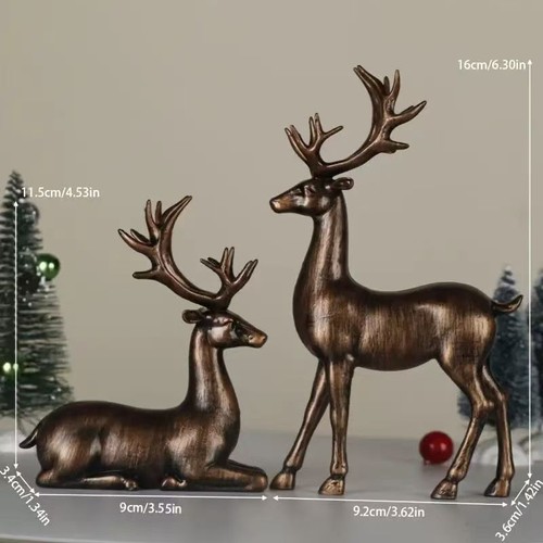 2pcs gold reindeer figurines - 2pcs,