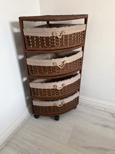 Bamboo Rattan Cane Corner Chest 4 Drawers Wicker Boho Vintage Mocha Brown