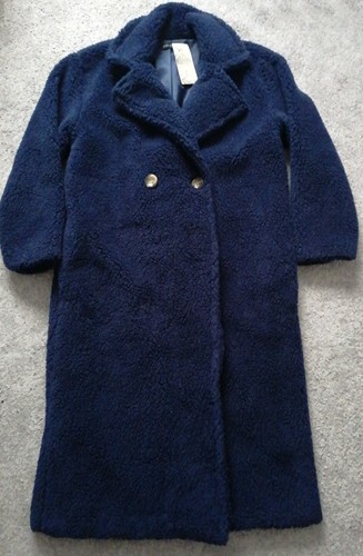 Ladies navy blue teddy coat - blue,